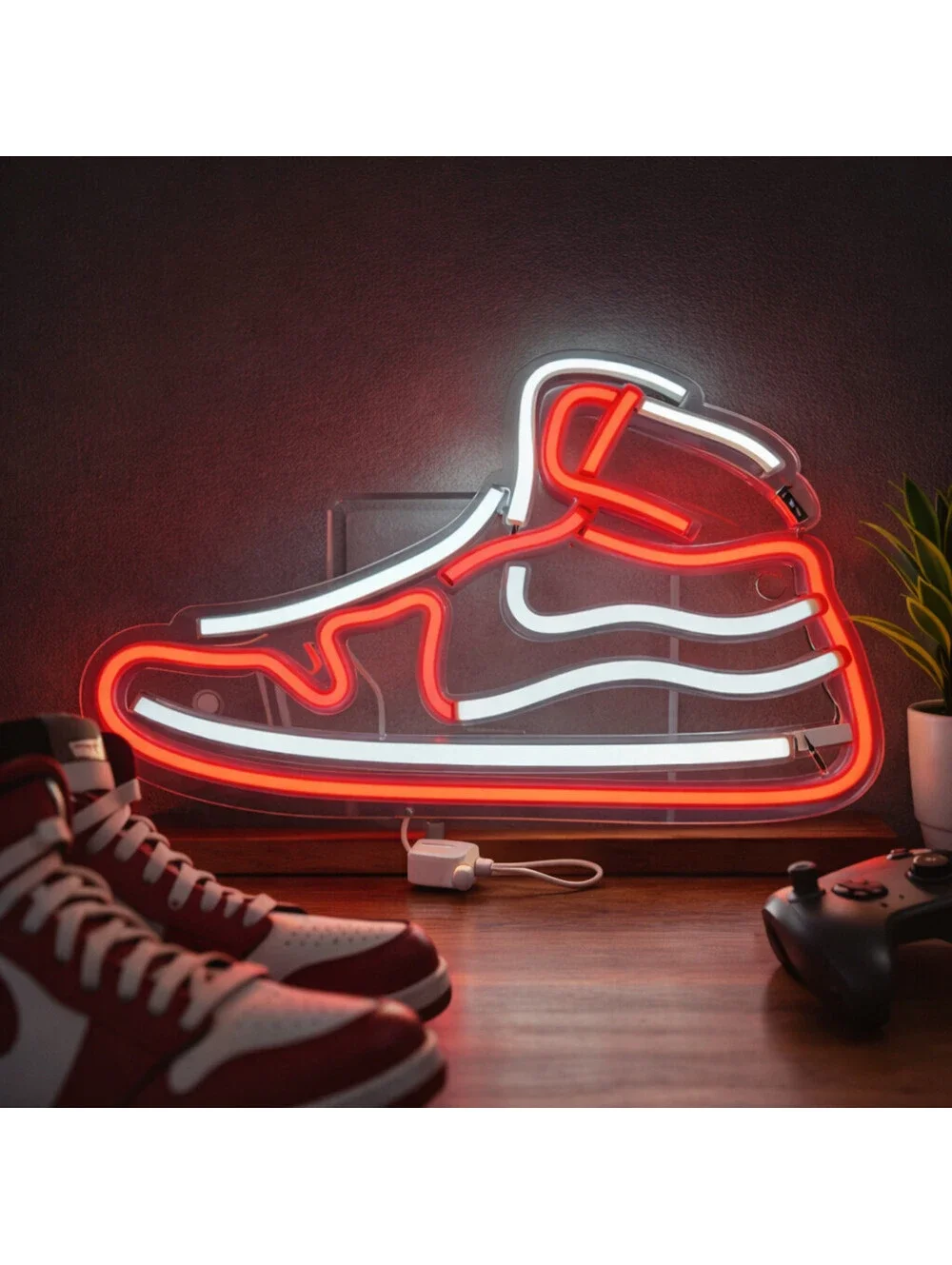 Sneaker LED Neon Sign USB Light Red White Shoe Wall Decor 12” Tested Working